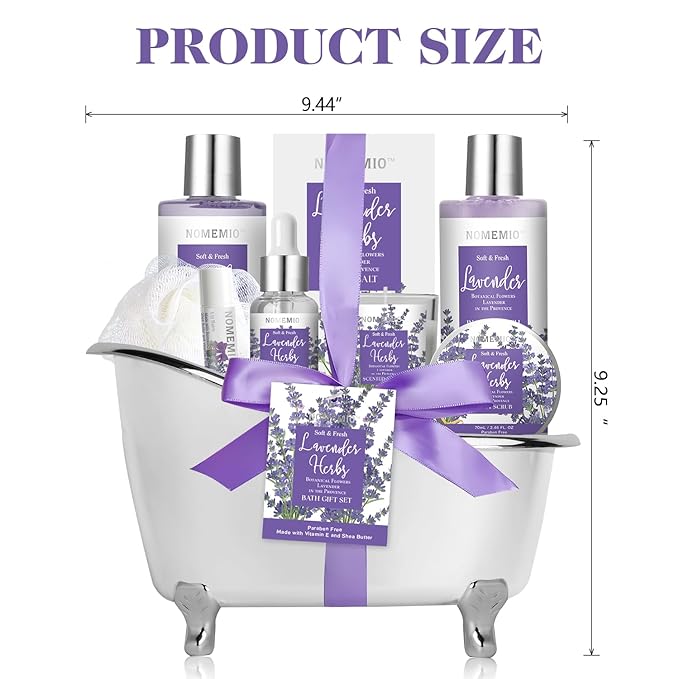 Valentine's Day Gift for Women, Spa Gift Basket for Women, 8pcs Lavender Spa Kit Set with Body Wash, Bubble Bath, Scrub, Bath & Beauty Skin Care Gift Sets, Christmas Gifts Set for Women, Her, Mom