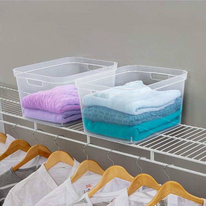 Sterilite 8.25x12.25x15 Inch Modern Polished Storage Bin w/Comfortable Carry Through Handles & Banded Rim for Household Organization, Clear (12 Pack)