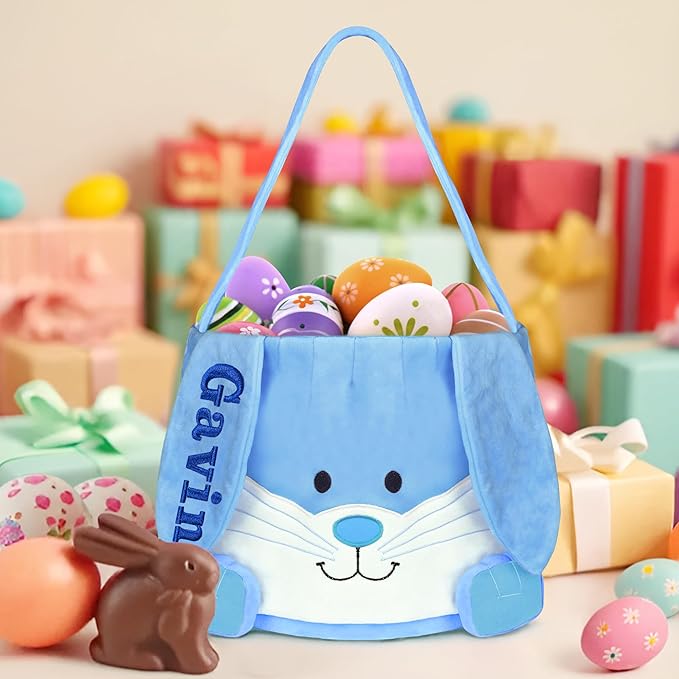 Easter Basket, Touber Easter Bunny Basket, Personalized Easter Baskets for Kids, Easter Gifts Basket for Girls Baby Children - Plush Baskets Blue