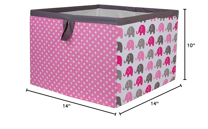 Bacati - Large Storage Tote Elephants Pink/Grey 14 x 14 x 10 inches