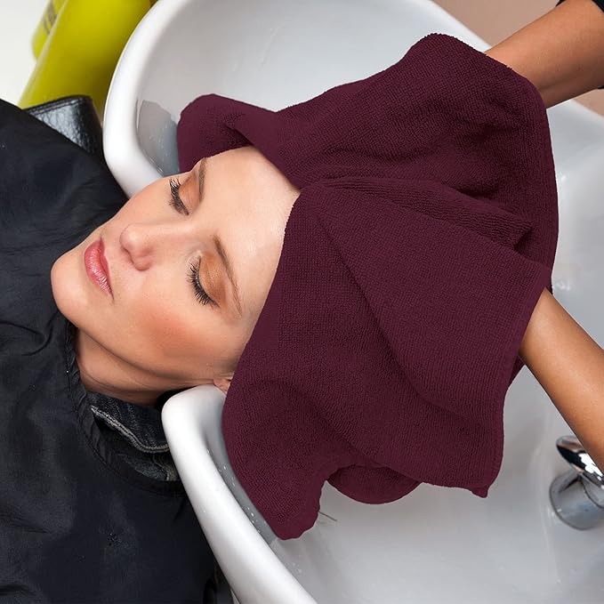 Utopia Towels, Salon Towel, Pack of 24, Not Bleach Proof, 16 by 27 Inches, Highly Absorbent Cotton Towels for Hand, Gym, Beauty, Spa, and Home Hair Care, Burgundy
