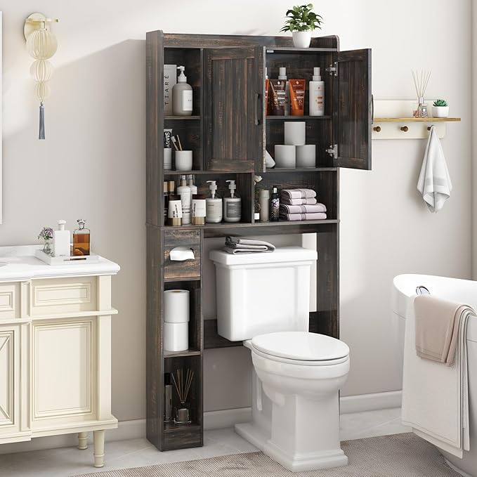 Vabches Over The Toilet Storage Cabinet, Farmhouse Storage Cabinet Over Toilet with Barn Door,Home Space-Saving Toilet Rack, for Bathroom, Restroom, Laundry