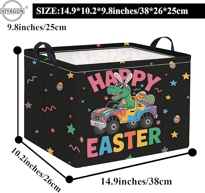 HIYAGON Rectangular Easter Basket Baby Girl Basket Fabric Storage Bin Organizer Box Room Decor(Cool Dinosaur)