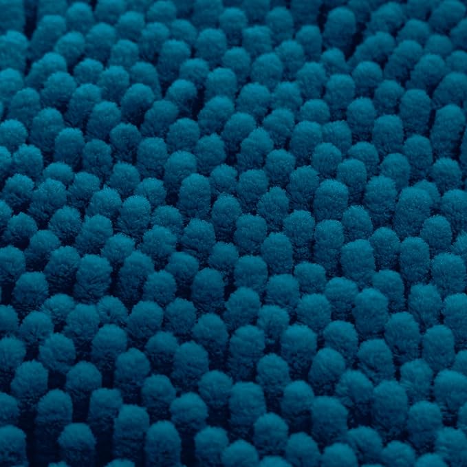 HOMEIDEAS 3 Pieces Bathroom Rugs, Extra Large Ultra Soft Non Slip Absorbent Chenille Toilet Bath Mat Set (Atlantic Blue)