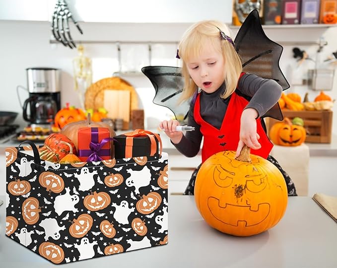Rectangular Storage Basket Empty,Cute Storage Bin with Handles,Room Decor,Gift Basket,Book Box(Black Halloween Basket)