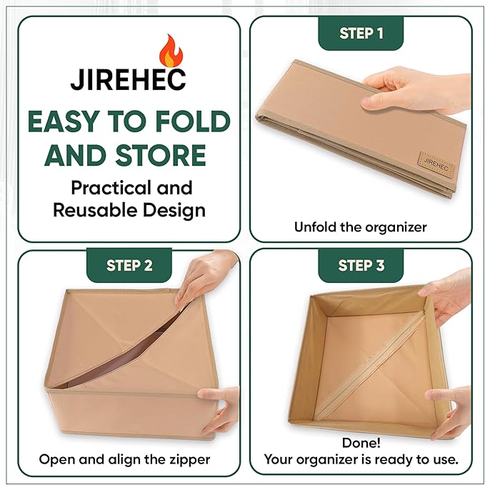 Clothing Drawer Organizer - Set of 6 Foldable Organizers for Clothes, Ideal for Dresser Drawers, Underwear, Socks, Baby Clothes and Closet Storage,Drawer Organizer bins, Cream