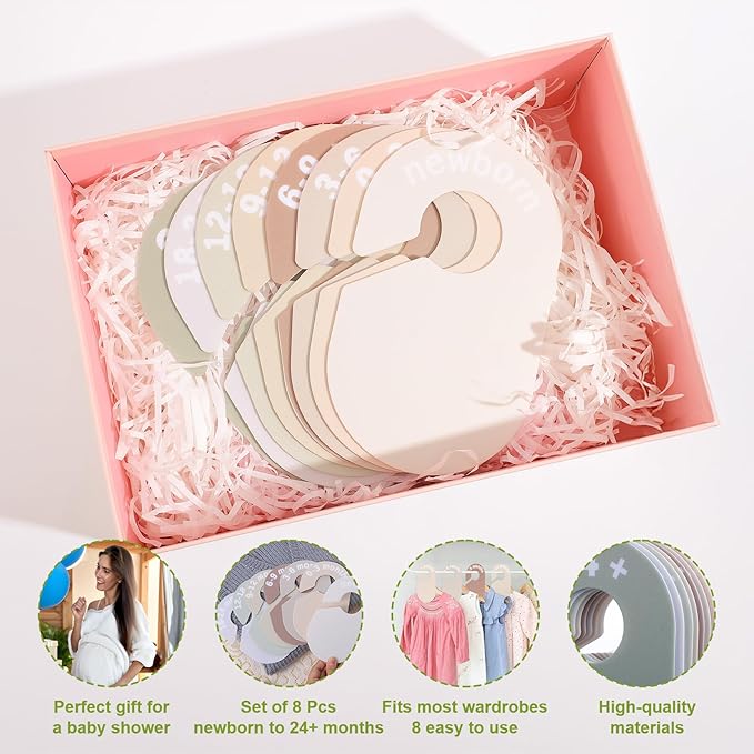8 Sizes Baby Closet Dividers, Double-Sided Nursery Closet Organizer, Clothes Hanger Dividers Wardrobe Size Markers from Newborn to 24 Months