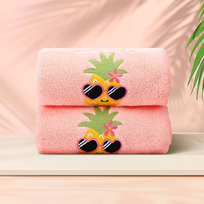 2 Pcs Party Like a Pineapple Hand Towels Coral Bathroom Decor 14x29 Inch Embroidered 100% Cotton Soft Absorbent Spring Summer Decorative Hand Towels for Bathroom Kitchen
