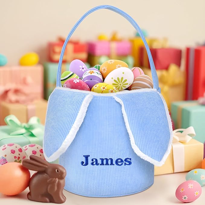 Easter Basket, Touber Easter Bunny Basket, Personalized Easter Baskets for Kids, Easter Gifts Basket for Girls Baby Children - Bunny Ear Blue