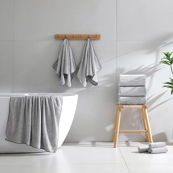 8-Piece Premium Towel Set for Bathroom|2 Oversized Large Bath Sheet,2 Hand Towels,4 Washcloths|Soft Cozy Highly Absorbent Fast Dry Microfiber Shower Towel Set for Hotel Bathroom Essentials,Brown White