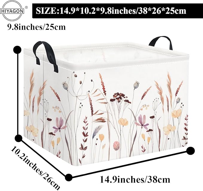 HIYAGON Rectangular Baby Girl Basket Kids Baby Storage Basket Toy Storage Bin Organizer Box Room Decor(Autumn Flowers)