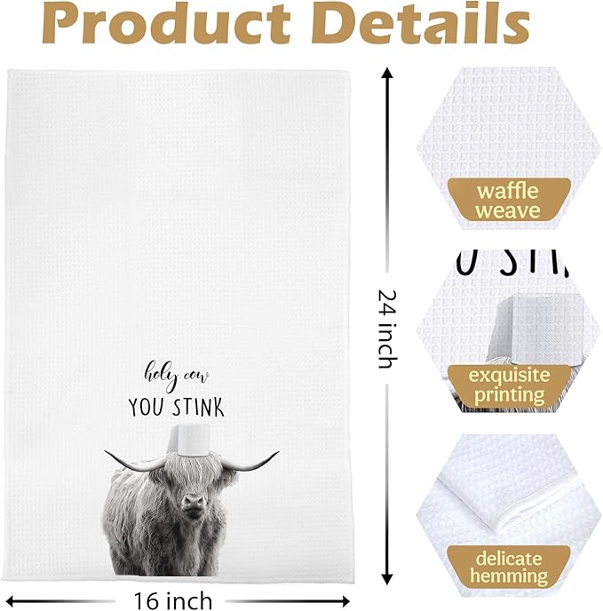 Highland Cow Hand Towel - Highland Cow Gifts Hand Towels, Funny Farmhouse Decorative Hand Towels for Bathroom Washroom Toilet, 16x24 Inches
