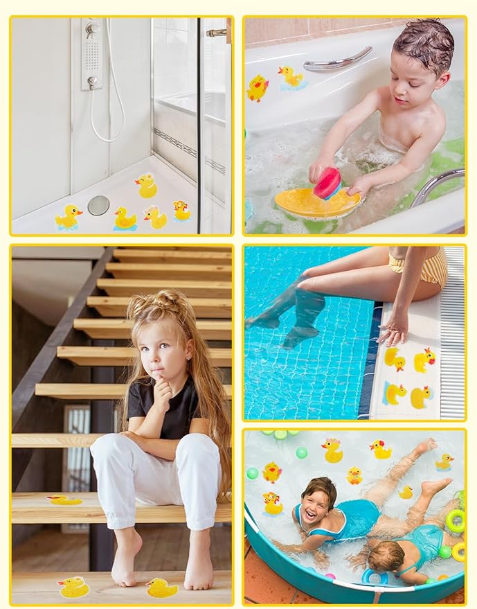 26Pcs Non Slip Bathtub Stickers, Cute Duck Stickers with Scraper, Anti Slip Bath Tub Shower Decal with Adhesive Back for Bathroom, Shower Stairs
