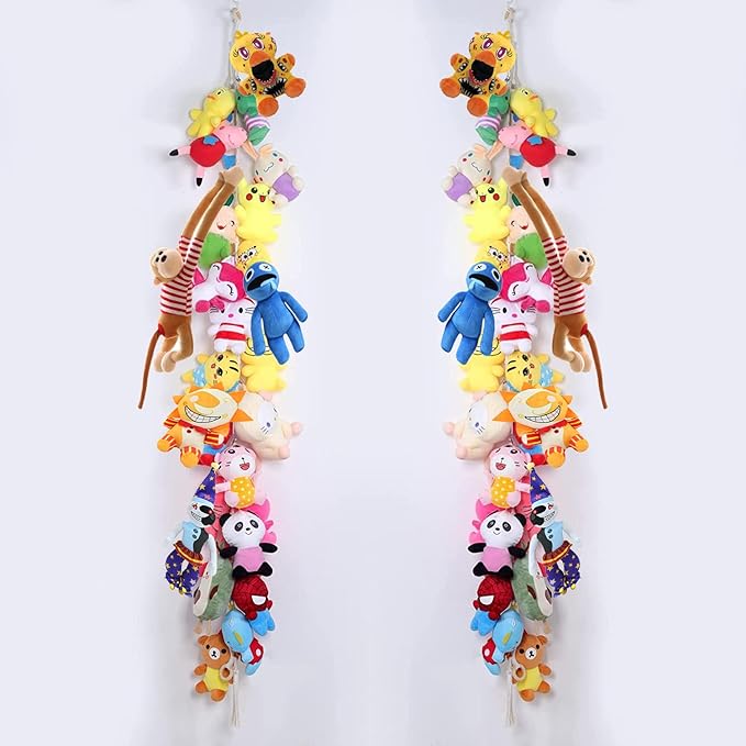 2PCS Stuffed Animals Storage Chain Organizers 80" Cotton Hanging Storage Chain with 40 Metal Clips Stuffed Animal Display Holder Chain for Wall or Corner Nursery Play Room