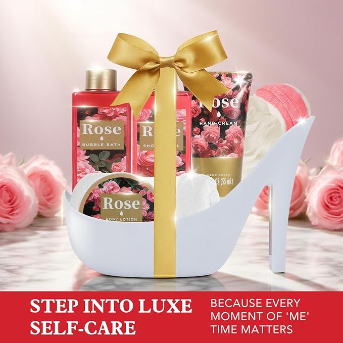 Spa Luxetique Gifts for Women High Heel Gift Set for Women 8pcs Bath Sets Romantic Rose Home Spa Kits for Wife Girlfriend Mom Grandma Valentines Day Gifts for Her