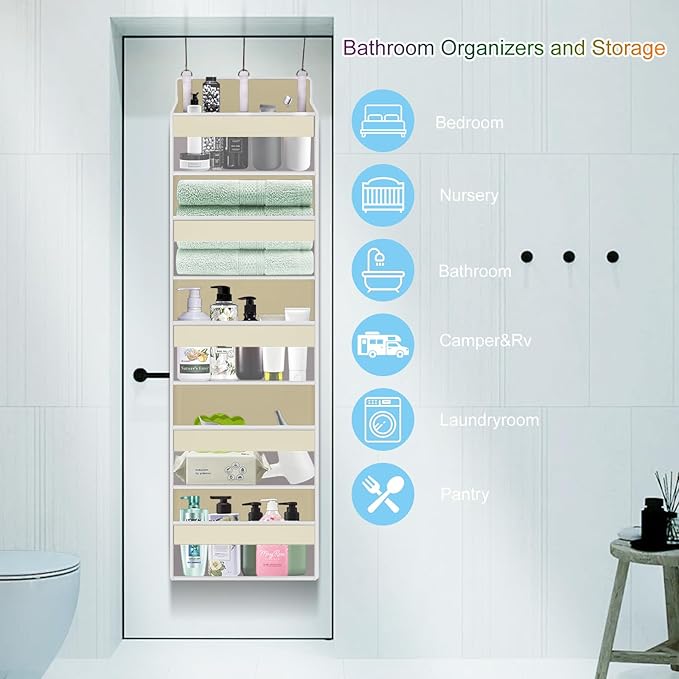 Over The Door Organizer Closet,5 Bins 10 Side Pockets,Hanging Organizer,Anti Tilt 44 lbs Load Door Organizers and Storage with Clear Window for Bedroom,Nursery,Rv,Bathroom,Camper(Beige)