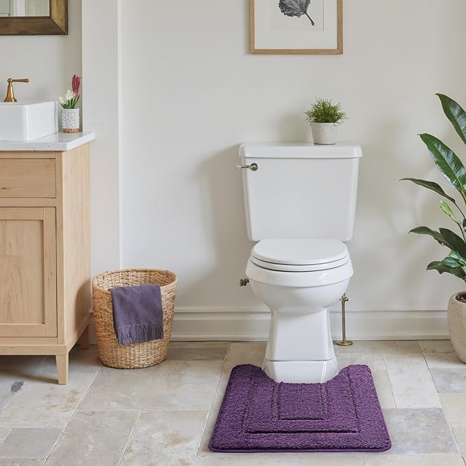 GRANNY SAYS Bathroom Toilet Rugs U Shaped, Bath Mats for Bath, Bathroom Rugs Non Slip Washable, Absorbent Microfiber Toilet Mat, Soft Plush Shaggy Bath Carpet, 20" x 24", Purple