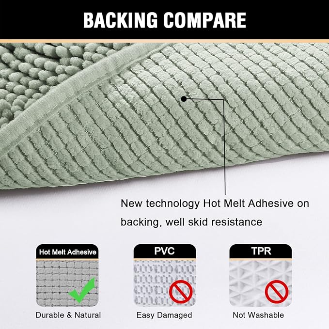 H.VERSAILTEX Microfiber Bath Rugs Chenille Floor Mat Ultra Soft Washable Bathroom Dry Fast Water Absorbent Bedroom Area Rugs, 24 x 42 - Inch, Sage
