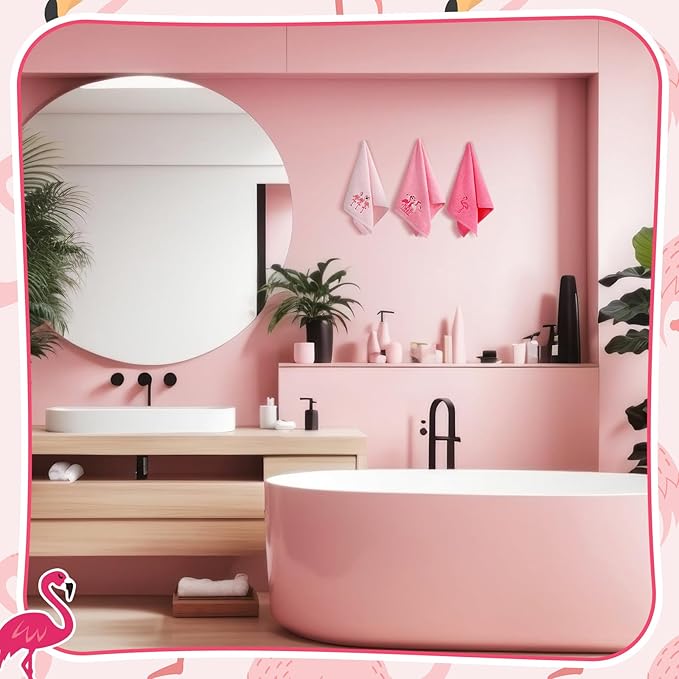 3 Pack Pink Flamingo Hand Towels for Bathroom 100% Cotton Embroidered Beach Bathroom Towels 13.78 x 29.53 Inch Soft Absorbent (Pink, Flamingo)