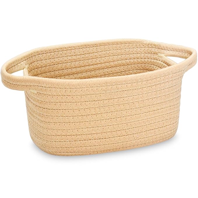 ABenkle Small Storage Basket, Mini Basket, Cute Tiny Cotton Rope Woven Basket, Shelf Basket, Boho Decorative Toy Storage Bin Gift Basket