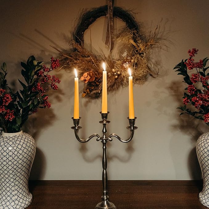 8PCS Beeswax Taper Candles, 9" Handmade Natural Candles, Dripless and Smokeless,9 Hour Burn Time