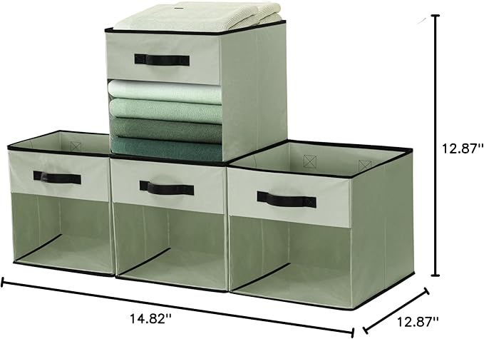 DECOMOMO Kallax Storage Cubes, 13x13x15 Storage Cube Bins with Window, Baskets for Organizing Shelves (Kallax / 4pcs, Green)