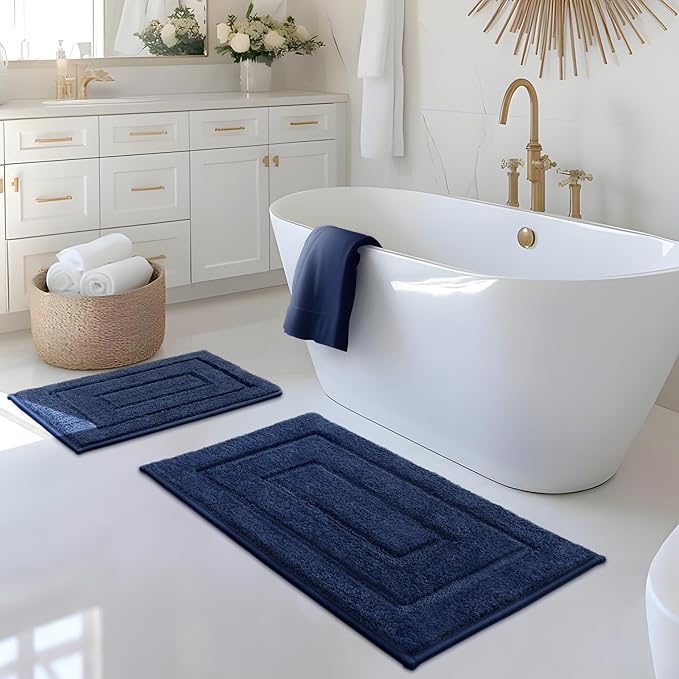GRANNY SAYS Bathroom Rugs Sets 2 Piece,Soft Bath Mats for Bathroom, Bath Rugs Non Slip Washable, Absorbent Bath Rug for Tub,Shower and Toilet, Bathroom Mat Set (Blue, 20" x 32" + 16" x 24")