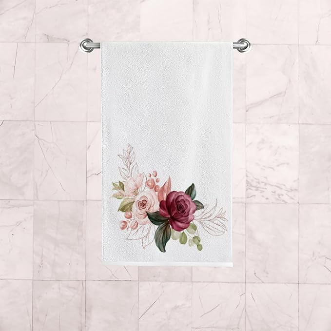 Hapuxt Hand Bath Towels for Bathroom Set of 2 Burgundy Roses Soft Brown Pink Shower Towel Water Absorbent Soft Microfiber Face Body Towel Kitchen Gym Spa Salon 30x15Inches