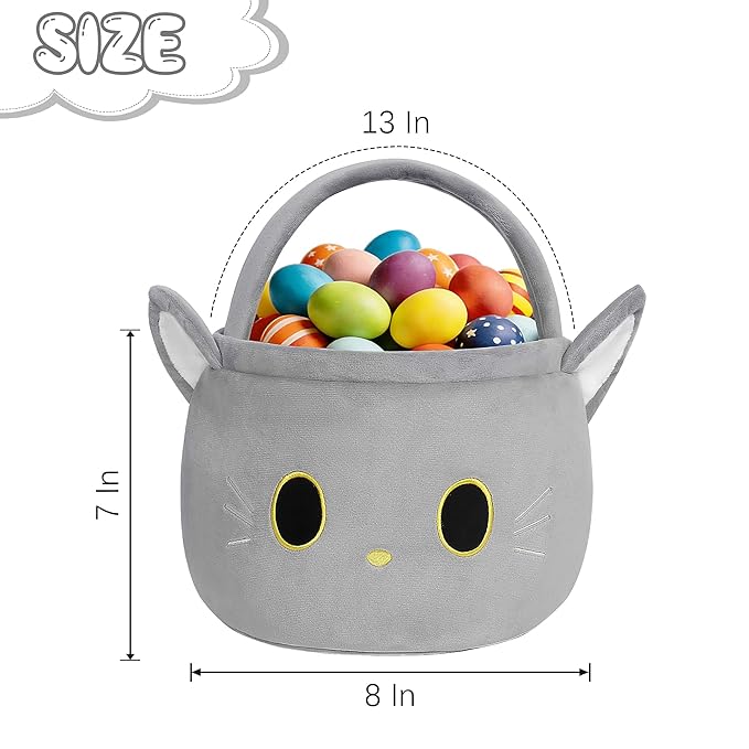 Easter Basket, Easter Baskets for Kids, Cat Baskets with Handle for Gifts Empty, Bunny Egg Hunting, Basket Stuffers Essentials
