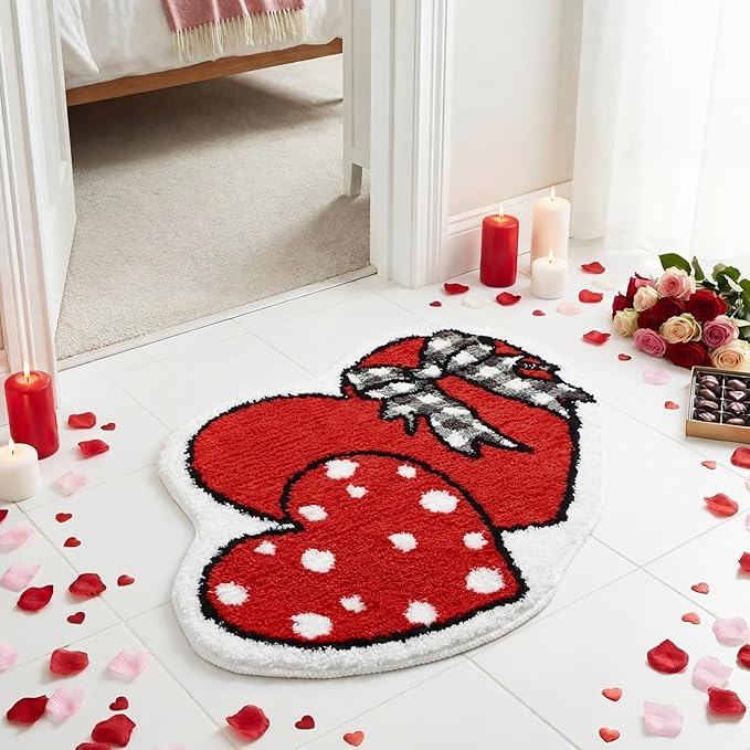 Heart Bathroom Heart Rug Cute Summer Door Bow Mat Bath Mat Love Shape Shower Bathroom Decoration Rug Non Slip Washable