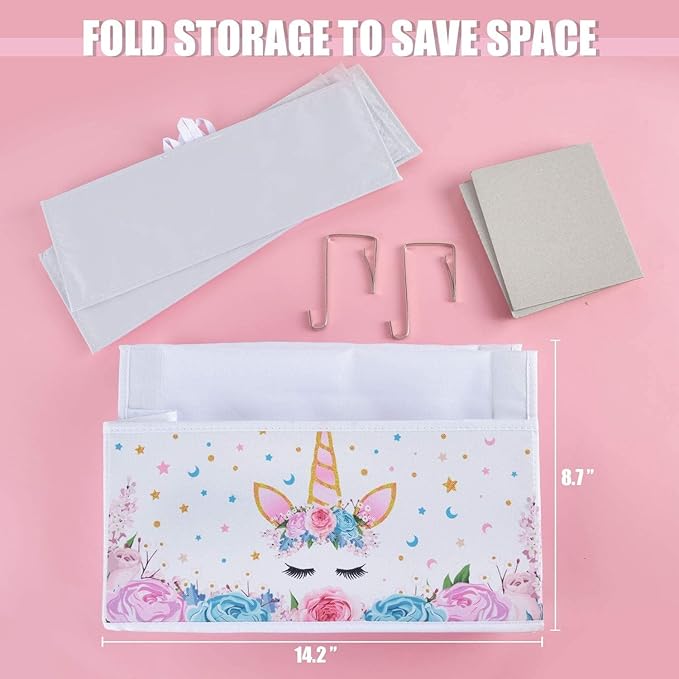 WERNNSAI Unicorn Over Door Hanging Organizer - Behind Door Hanging Storage with 4 Clear Window Pockets for Baby Girls Room Organization Gifts Toy Diaper Pantry Closet Bedroom Bathroom Nursery Decor