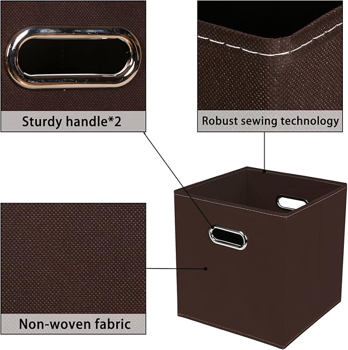 Fabric storage bins Cubes, Fabric Cube Organizer with Handle, Foldable Cube Bins for Cloth or Accessary Storage, 11x11x11, Set of 3, (Coffee)