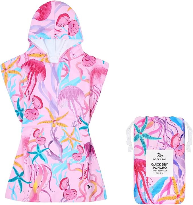 Dock & Bay Poncho with Hood - for Kids - Super Absorbent, Quick Dry - Includes Bag - Ready for This Jelly, Medium (Age 7-10)