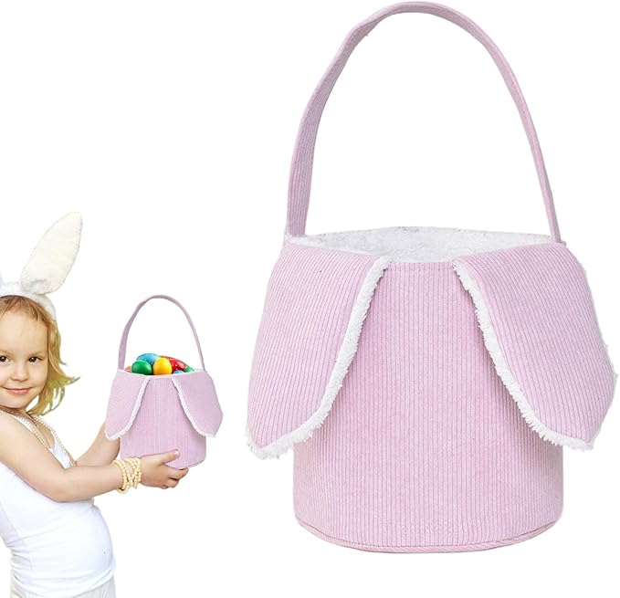 Bunny Egg Hunt Easter Bucket Plush | Easter Bucket Bags With Rabbit Ears,Bunny Ears Baskets For Kids,Easter Bunny Basket,Candy Storage Decorations With Rabbit Ears For Boys Girls