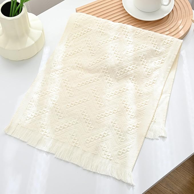 4-Pack Luxury Decorative Cotton Hand Towels for Bathroom Super Absorbent with Jacquard Weave&Fringe – 13x29.1" Beige Boho Hand Towel Set,Soft Face Towel for Boho Bathroom Decor Kitchen Hotel Spa Guest
