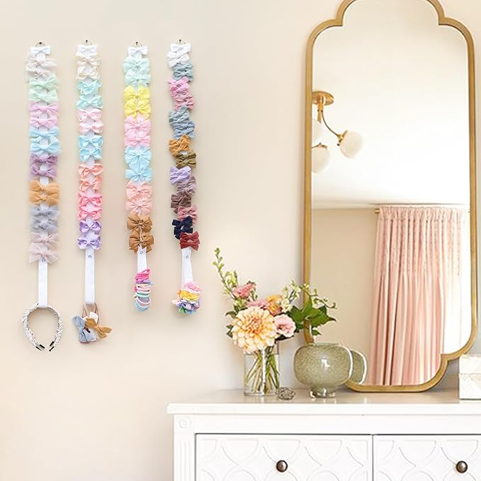 POVETIRE 6PCS Bow Holder Hair Bow Organizer, Hair Clips Storage Bow Holder for Girls Hair Bows, Baby Headband Hair Accessories Organizer Display Wall Hanging for Nursery Decors