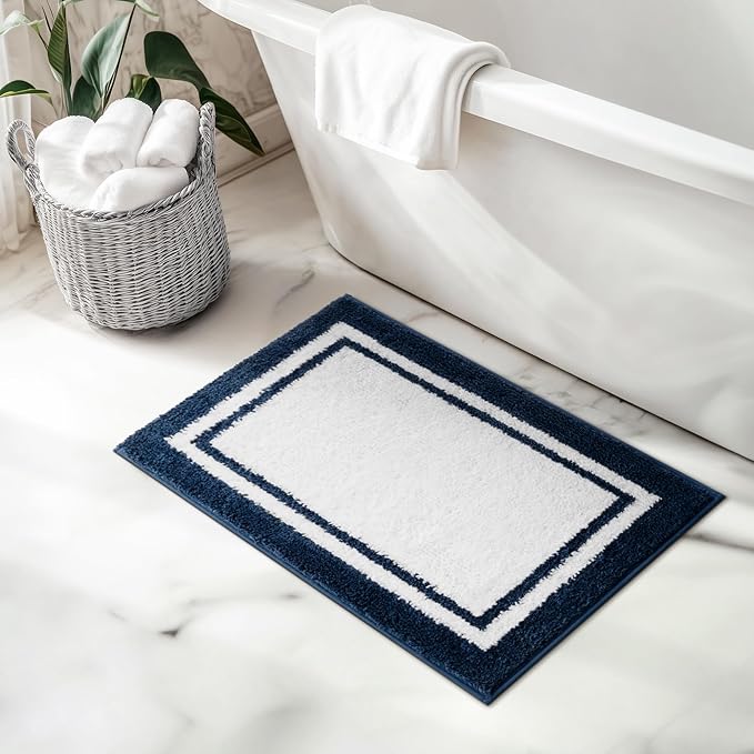 GRANNY SAYS Microfiber Bathroom Rugs Non Slip Washable, Water Absorbent Bathrooms Mats for Tub, Soft Bath Mats for Bathroom Floor & Shower, Bath Rug, 16" x 24", Navy Blue Bath Rugs