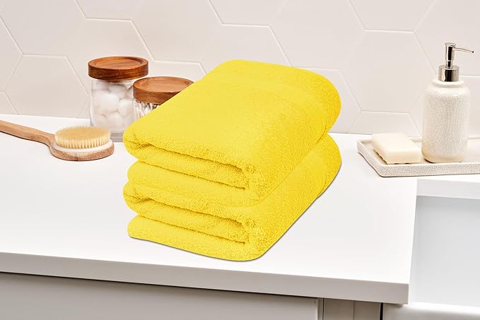 100% Cotton Luxury Bath Sheets - Pack of 2 (35" x 70") | Super Soft, Quick-Dry & Highly Absorbent Towels for Bathroom, Home, Spa & Gym (Yellow)