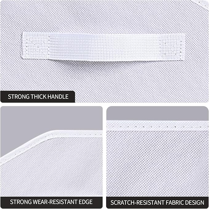 Closet Baskets for Shelves Trapezoid - Decorative Storage Baskets with Handle, Closet Bins for Organization, Shelf Storage Bins for Clothes, Books, Home, Office, 10 Pack, White