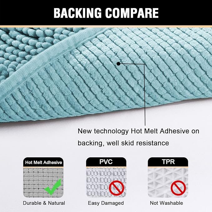 H.VERSAILTEX Bath Mat for Bathroom Non Slip Luxury Chenille Ultra Soft Bath Rugs 24x36 Absorbent Non Skid Shaggy Rugs Washable Dry Fast Plush Area Carpet Mats for Indoor, Bath Room, Tub - Aqua Haze