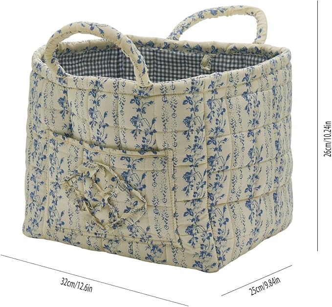 Boho Fabric Storage Basket, Large Capacity Laundry Basket, 12.2'' x 10.23'' x 10.23'' Collapsible Laundry Hamper with Easy Carry Handles (B Multi-Color 5, L)