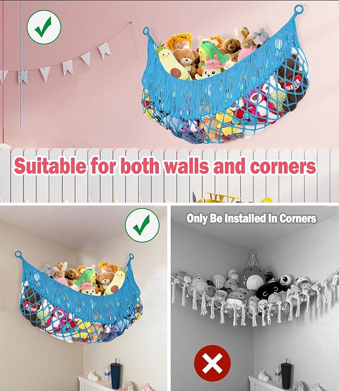 Stuffed Animal Hammock - Extra Large 63'' Long, Stuffed Animal Storage, stuffed animal Holder net, Hammock Large, Storage Hanging Organizer - Peacock blue