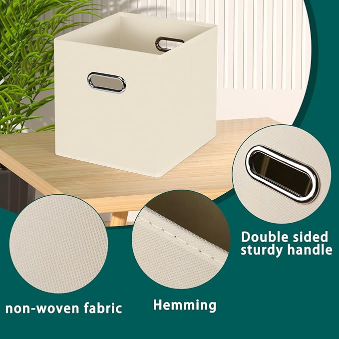 Foldable cube storage bins, Fabric Storage Box Cubes Organizer Baskets with Dual Handles for Home Organizer,Nursery,Shelves,Closet,Set of 8,(Creamy-White)