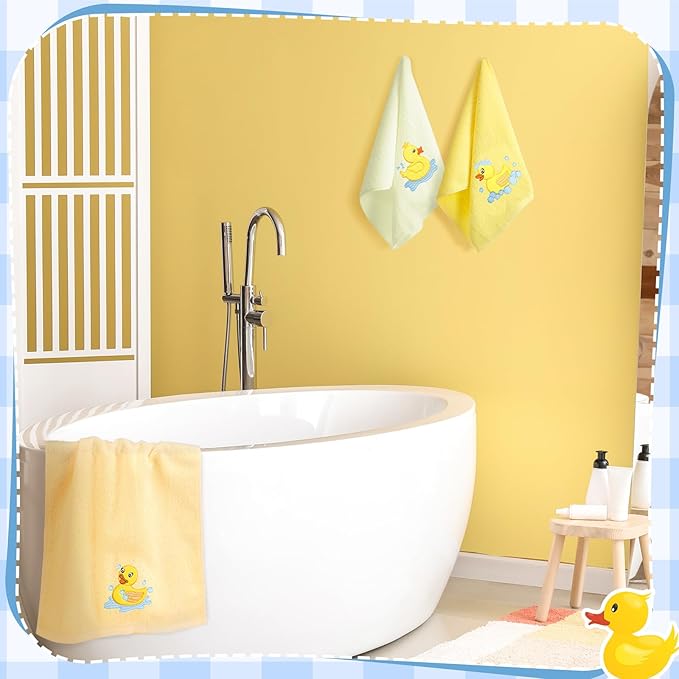 3 Pack Rubber Ducky Coastal Hand Towels for Bathroom 100% Cotton Embroidered Bathroom Towels 13.78 x 29.53 Inch Beach Hand Towels Soft Absorbent Cotton Towel (Yellow, Duck)