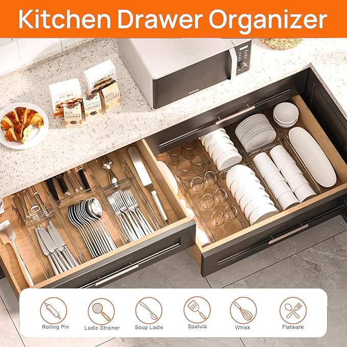 Acrylic Drawer Dividers for Clothes, Adjustable 11โ20 Inch Expandable Deep Dresser Drawer Dividers, Clear Drawer Separators for Baby Clothes, Underwear, Kitchen, Office & Home Storage