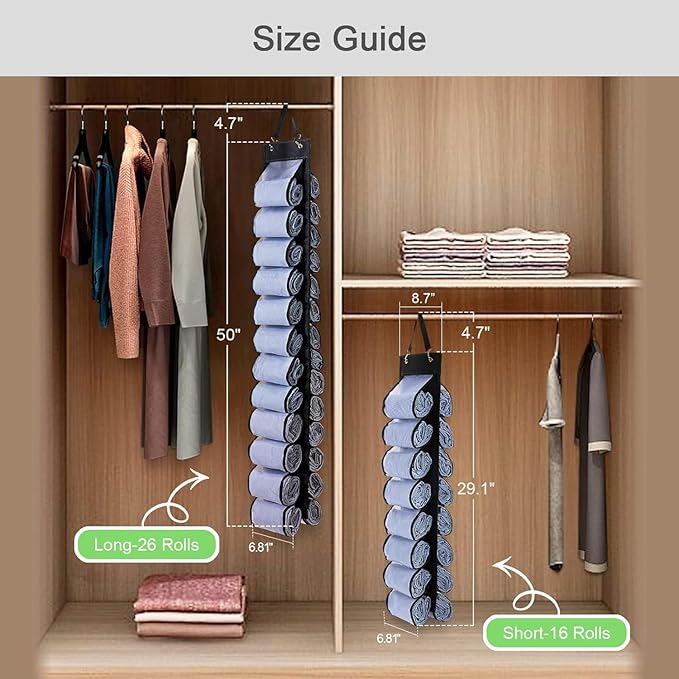 Legging Organizer, Foldable Hanging Closet Organizer with 26 Roll Compartments for Yoga Clothes, Pants, Shirts (Black)