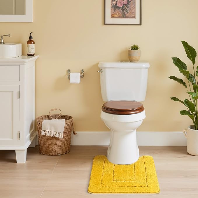 GRANNY SAYS Bathroom Toilet Rugs U Shaped, Bath Mats for Bathroom, Bath Rugs Non Slip Washable, Absorbent Microfiber Toilet Mat, Soft Plush Shaggy Bath Carpet, 20" x 24", Yellow
