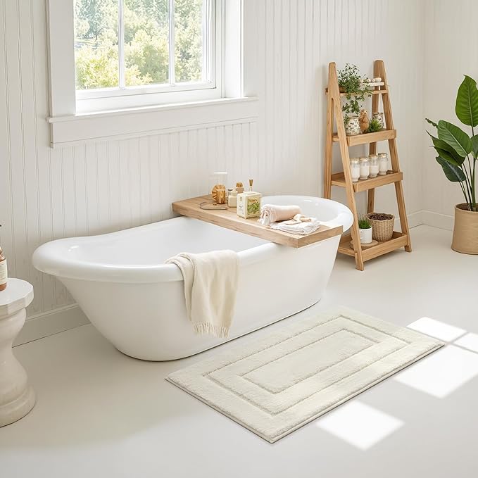 GRANNY SAYS Bathroom Rugs Non Slip, 24" x 36", Bath Rugs for Bathroom Washable, Bath Mats for Floor, Microfiber Bath Mat for Tub, Absorbent Bath Rugs for Shower Room, Ivory