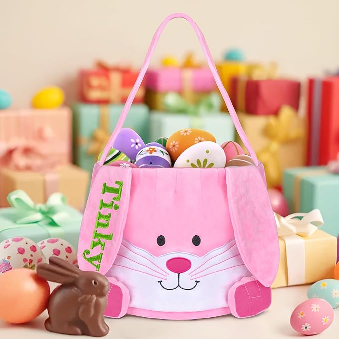 Easter Basket, Touber Easter Bunny Basket, Personalized Easter Baskets for Kids, Easter Gifts Basket for Girls Baby Children - Plush Baskets Pink