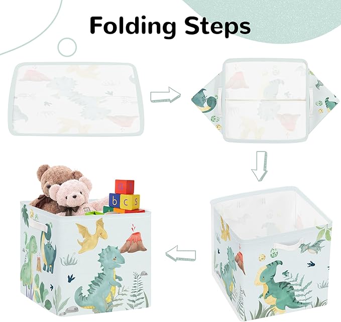 Clastyle 3 pcs Dinosaur Cube Storage Unit Boxes Volcano Kallax Box for Shelves Parents Storage Baskets for Book Clothes Toy Organizer, Volcanoes, 11.8x11.8x11.8 in